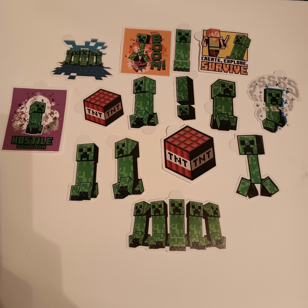 Set of 15 Minecraft Stickers - Creeper Theme